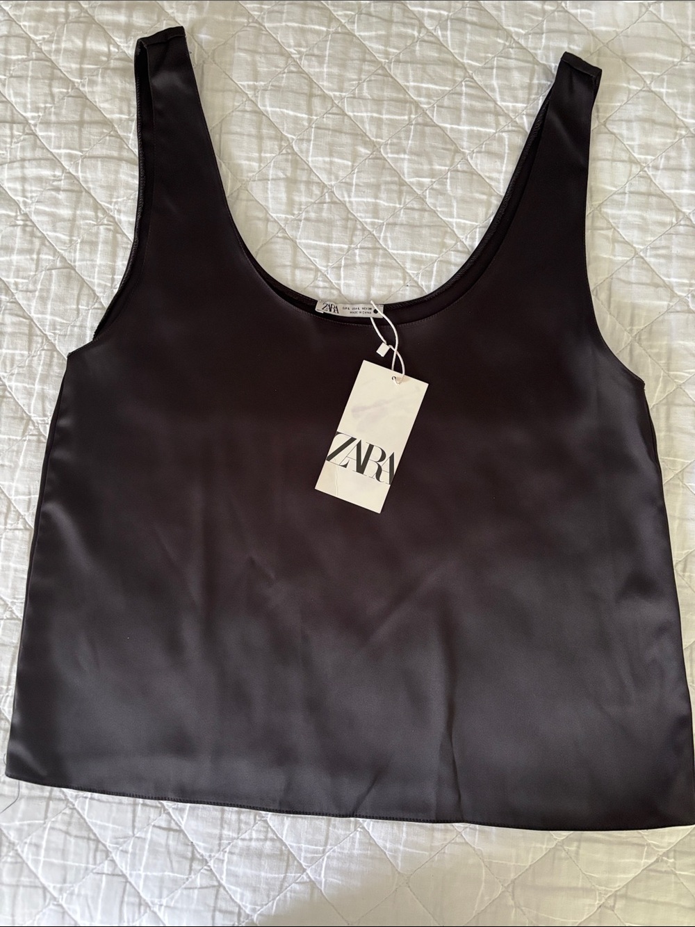 Zara Classic Black Satin Scoop Neck Tank